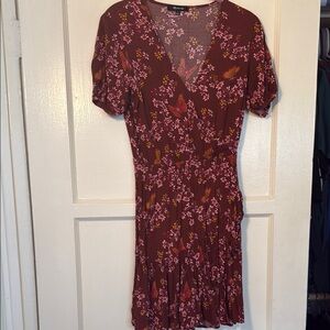 Madewell Red Fit and Flare Mini Dress with Puff Sleeves